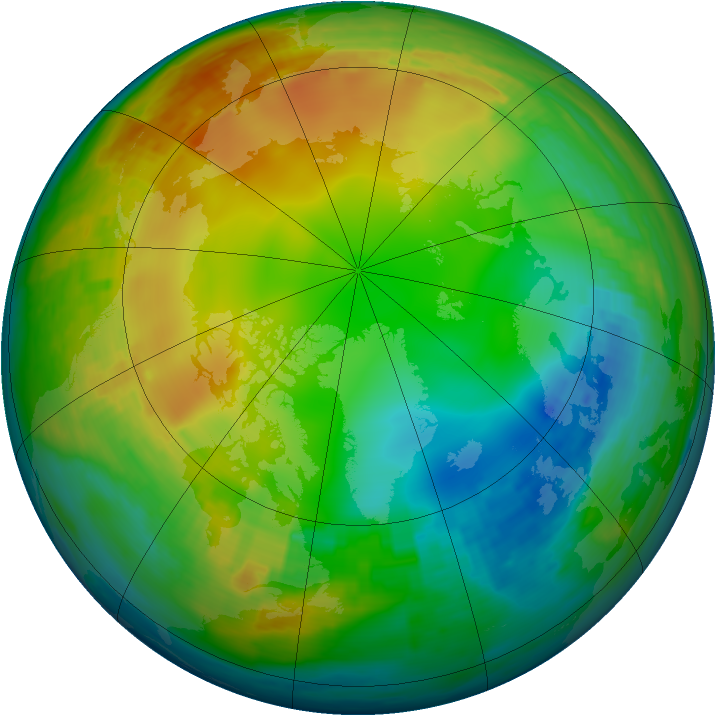 Arctic ozone map for 11 January 1992